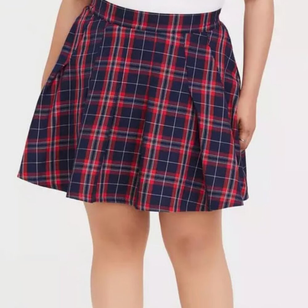 Torrid Red and Blue Plaid Pleated Schoolgirl Academia Skirt